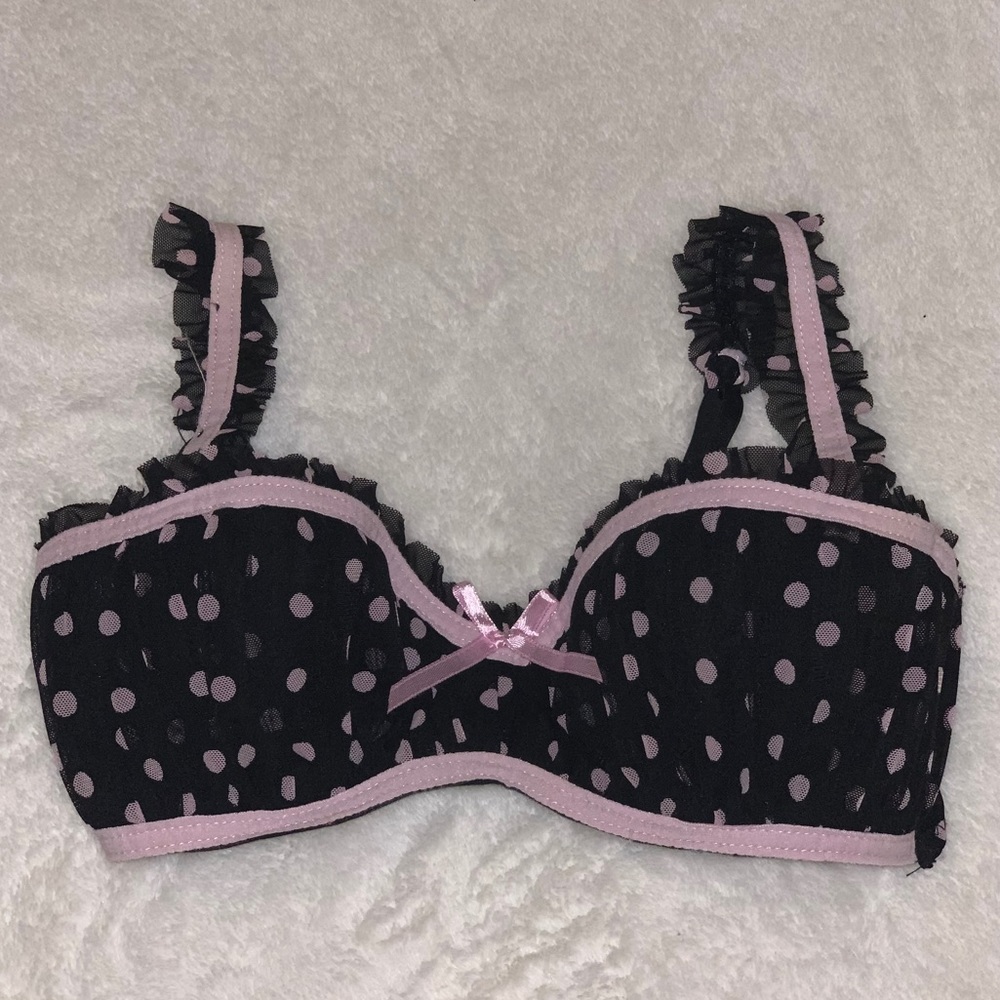 Black & Pink Polka Dot Balconette Bra